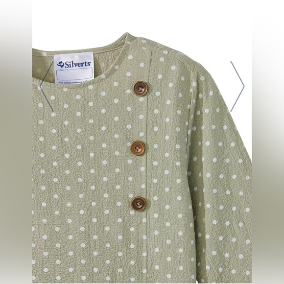 Silverts Adaptive Top, high low, light green w/ white polka dots, snaps&buttons - Picture 16 of 16